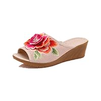 Women and Ladies 3D Flower Embroidery Wedge Sandal Slipper Shoes