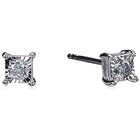Amazon Collection Diamond Round or Princess Sterling Silver Stud Earrings