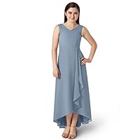 Adrianna Papell Womens Blue Stretch Zippered Pleated Cascade Ruffle Slitted Lined Sleeveless Asymmetrical Neckline Full-Length Evening Gown Dress 2