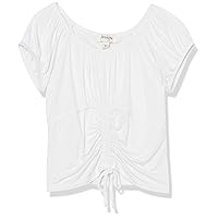 Girls' Puff Sleeve Ruched Ribbed Top
