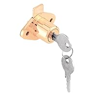 Prime-Line U 9947 Diecast Drawer and Cabinet Lock, Fits 7/8 Inch Max Panel Thickness, Brass Plated, Set of 1