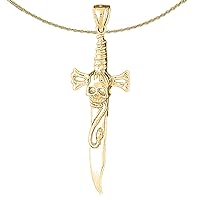 14K Yellow Gold Dagger With Skull Pendant with 18
