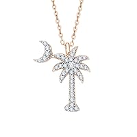 KATARINA Diamond Palm Tree with Crescent Moon Pendant Necklace in Gold (3/8 cttw, G-H, I2-I3)