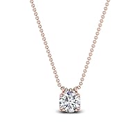 4.5mm-7mm Solitaire Pendant For Women & Girl's With Clear D/VVS1 Diamond In 14K Rose Gold Plated 925 Sterling Silver