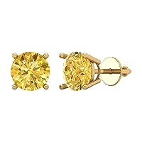 3.9ct Round Cut Solitaire Natural Yellow Citrine Unisex Stud Earrings 14k Yellow Gold Screw Back conflict free Jewelry