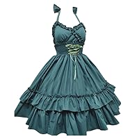 Women Dress Neck-Mounted Classic Elegant Sling Dress Vintage Ball Gown Knee-Length Solid Summer Dresses