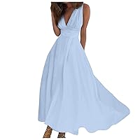 Women's Spring Elegant Wrap Deep V Neck Sleeveless Maxi Dress 2024 Trendy Floral Print Flowy Beach Dress
