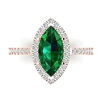 Clara Pucci 2.38ct Marquise Cut Solitaire accent Halo Simulated Green Emerald Engagement Promise Anniversary Bridal Ring 14k Rose Gold