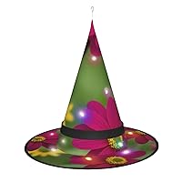 Red Printed Pattern Print Halloween Cone Witch Hat with Led Light Cosplay for Wizards Hat Halloween Party Accessories.