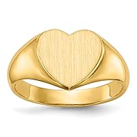 Jewels By Lux Monogram Initial Engravable Custom Personalized Polished For Men or Women 10K Yellow Gold 9.5x9.5mm Open Back Heart Signet Band Ring