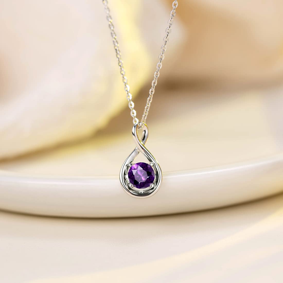 FANCIME 14K Solid White Gold Birthstone Pendant with Sterling Silver Adjustable Chain Dainty Infinity Gemstone Necklace Fine Jewelry Anniversary Birthday Christmas Gifts for Women Girls Wife Lady Her