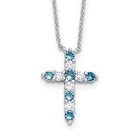 925 Sterling Silver Rhodium Plated Blue CZ December Religious Faith Cross With 2inch Extension Necklace Measures 15.06mm Wide Jewelry for Women
