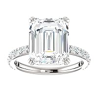 Riya Gems 5 CT Emerald Cut Solitaire Moissanite Engagement Ring, VVS1 4 Prong Irene Knife-Edge Silver Wedding Ring, Woman Gift, Promise Gift