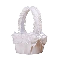 BESTOYARD Wedding Flower Girl Basket Lace Bowknot Bride Basket for Bridal Ceremony Party Decoration