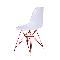 GIA Contemporary Armless Dining Chair with Red Metal Legs, Set of 1, White,1 Pack