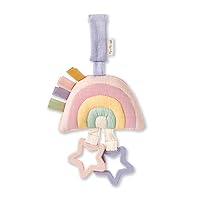 Itzy Ritzy Bitzy Bespoke Jingle Travel Toy for Stroller, Car Seat or Activity Gym; Features Jingle Sound, Hexagon Rings and Adjustable Attachment Loop, Pastel Rainbow