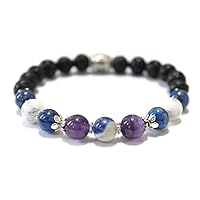 Lava and Gemstone Aromatherapy Wellness Bracelet with Amethyst, Sodalite, Howlite for Positive Energy, Focus, Clarity, Essential Oil Diffuser, in Silver, Bronze, Copper or Gold
