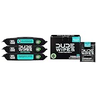 DUDE Wipes - Mint Chill Flushable Wipes - 3 Pack, 144 Wipes + DUDE Wipes - On-The-Go Flushable Wipes - 1 Pack, 30 Wipes