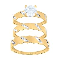 14k Two tone Gold CZ Cubic Zirconia Simulated Diamond His & Hers Trio Ring Set Measures 6.5mm Long Jewelry Gifts for Women