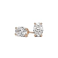 Forever One Oval Cut Full White Moissanite Diamond Studs Earrings For Women Push Back Four Prong Studs in Real 14k Rose Gold and 925 Sterling Silver