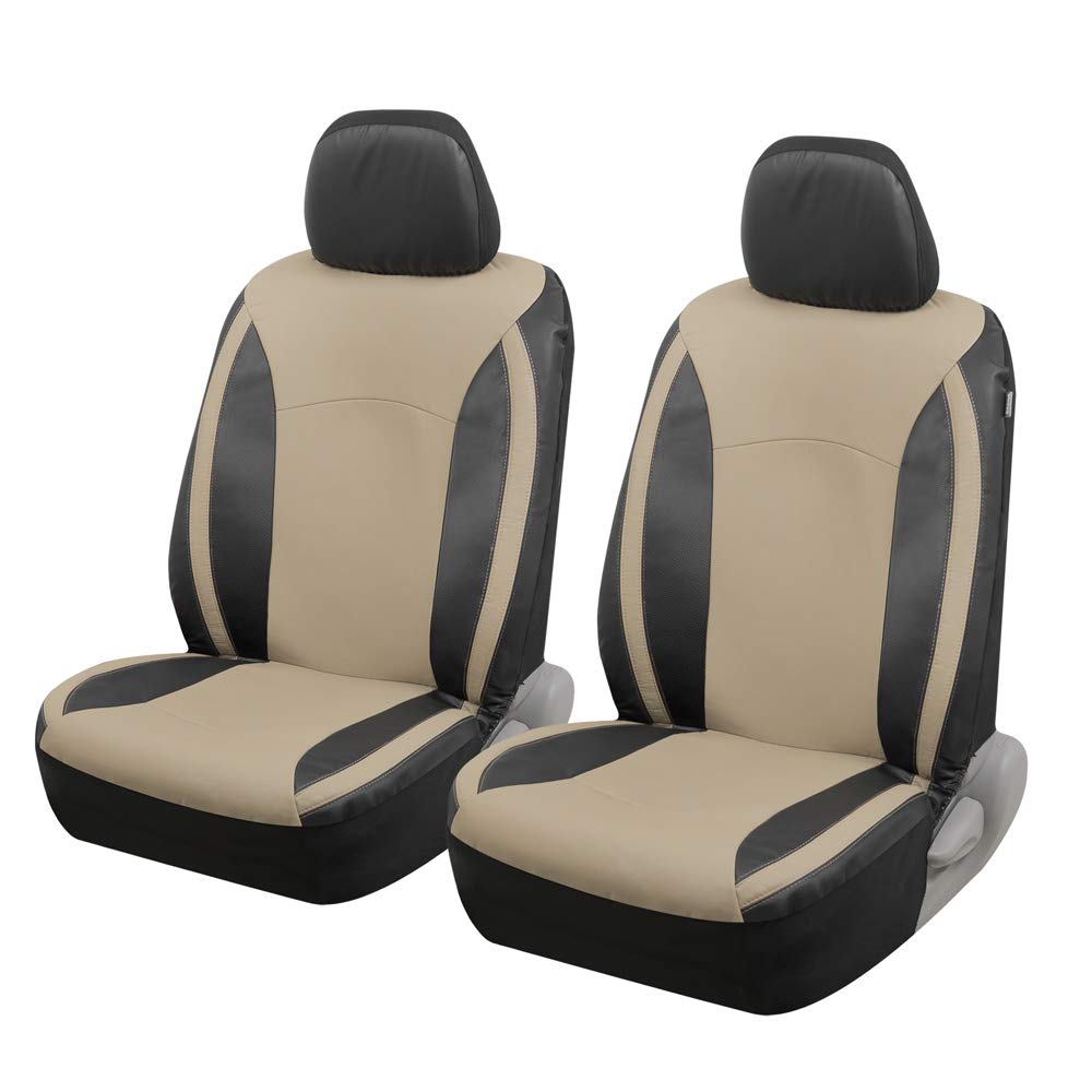 Motor Trend Beige Faux Leather Car Covers for Front Seats – Premium Automotive Bucket Seat Covers, Made for Vehicles with Removable Headrests, Interior Covers for Truck Van SUV