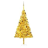vidaXL Artificial Christmas Tree with LEDs&Ball Set Home Garden Outdoor Holiday Xmas Seasonal Tree Christmas Decoration Ornament Gold 94.5