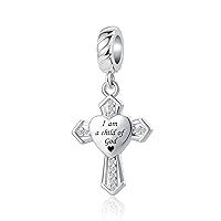 Cross Charm with God All Things are Possible Religious Dangle Bead Fits Pandora Bracelets