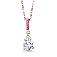 Gem Stone King 18K Rose Gold Plated Silver White Moissanite and Pink Sapphire Pendant Necklace For Women (1.37 Cttw, Gemstone Birthstone, Pear Shape 9X6MM, with 18 Inch Silver Chain)