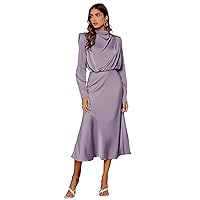 Summer Dresses for Women 2024 Solid Shoulder Pad Satin Long Dress