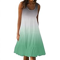 Women's Summer Dresses Plus Size Sleeveless Tanktop Dress Crewneck Floral Dress Flowy Midi Dress Beach Dresses