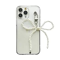 Beaded Pearl Phone Case for iPhone 13 Pro Max, Korean Y2K Aesthetic Slim Clear Protective Soft Shockproof Case with Bowkont Pearl Chain Charm Keychain for iPhone 13 Pro Max (for iPhone 13 Pro Max)