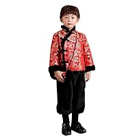 Quenn Boys' Winter Thickened Cotton New Year Suits,Festivel Children's Fu Embroidered Two-Piece Suit,Chinese Style Tang Suit.