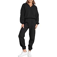 ANRABESS Women's Oversized Long Sleeve Lounge Sets Casual Top and Pants 2 Piece Outfits Sweatsuit with Pockets