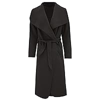 Womens Italian Long Duster Jacket Ladies French Belted Trench Waterfall Coat#(Black Italian Long Duster Waterfall Jacket #US 10-12#Womens)