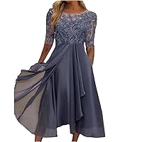Elegant Women Lace Hollow Out Party Dress Summer Fashion O Neck Short Sleeve Patchwork Midi Dress