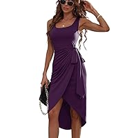 Summer Dresses for Women 2024 Sleeveless Slim Fit Solid Ruched Dress