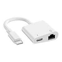USB C to Ethernet Adapter,2 in 1 RJ45 Ethernet LAN Network Adapter with USB Type C Charge Port Compatible with iPhone 15/Tablet/Laptop and USB C Devices,Plug and Play,Supports 100Mbps Ethernet Network