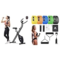 EVOLAND Exercise Bike, Fitness Bike with LCD Display and 8-Level Adjustable Magnetic Resistance, 265LBS Max Load for Home Trainer Use & Resistance Bands Set