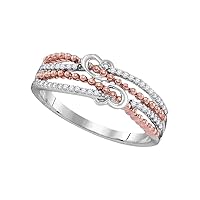 The Diamond Deal 10kt White Gold Womens Round Diamond Heart Roped 2-tone Rose Band Ring 1/8 Cttw