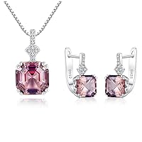 Purmy Jewelry Set Silver 925 with Stones Morganite, 2Pcs Solitaire Pendant Earrings Fashion Simple Jewellery
