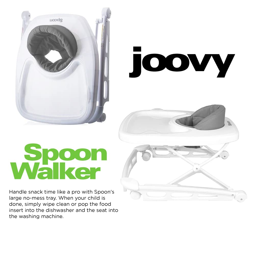 Joovy Spoon Baby Walker & Activity Center Featuring Three Adjustable Heights, Tough Luggage Grade Seat Material, and 30 lb Weight Capacity - JPMA Safety Certified (Charcoal)