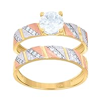10k Tri color Gold Womens CZ Cubic Zirconia Simulated Diamond Duo Bridal Ring Set Measures 5.9x5.9mm Wide Jewelry for Women