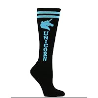 Unicorn Knee-High Sports Socks. Youth Black with Cyan