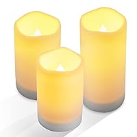Large Outdoor Solar Powered Candles - Flameless Pillar Waterproof Rechargeable Candle Set, White Resin, LED Light,Rechargeable Solar Battery Included, for Patio Decor, 3.25