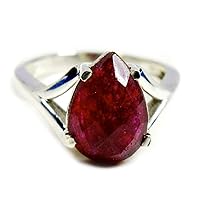 Real Indian Ruby Sterling Silver Ring for Women Pear Birthstone Handmade Size 5,6,7,8,9,10,11,12