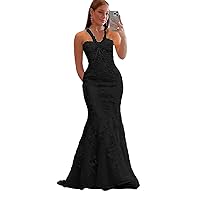 Lace Applique Mermaid Prom Party Dresses 2023 Spaghetti Straps Formal Evening Gown