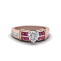 Choose Your Gemstone Channel Set Wide Diamond CZ Ring rose gold plated Heart Shape Side Stone Engagement Rings Everyday Jewelry Wedding Jewelry Handmade Gifts for Wife US Size 4 to 12
