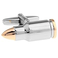 Bullet 2 Two Tone Shell Casing Army Police Pair Cufflinks in a Presentation Gift Box & Polishing Cloth
