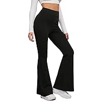 SNKSDGM Womens High Waisted Flared Long Palazzo Pants Bootcut Wide Leg Yoga Pants with Pocket Scrunch Soft Plus Size Leggings