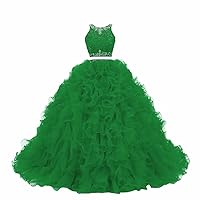Two Pieces Quinceanera Prom Dress Long Ball Gown Ruffles 2021 Lace